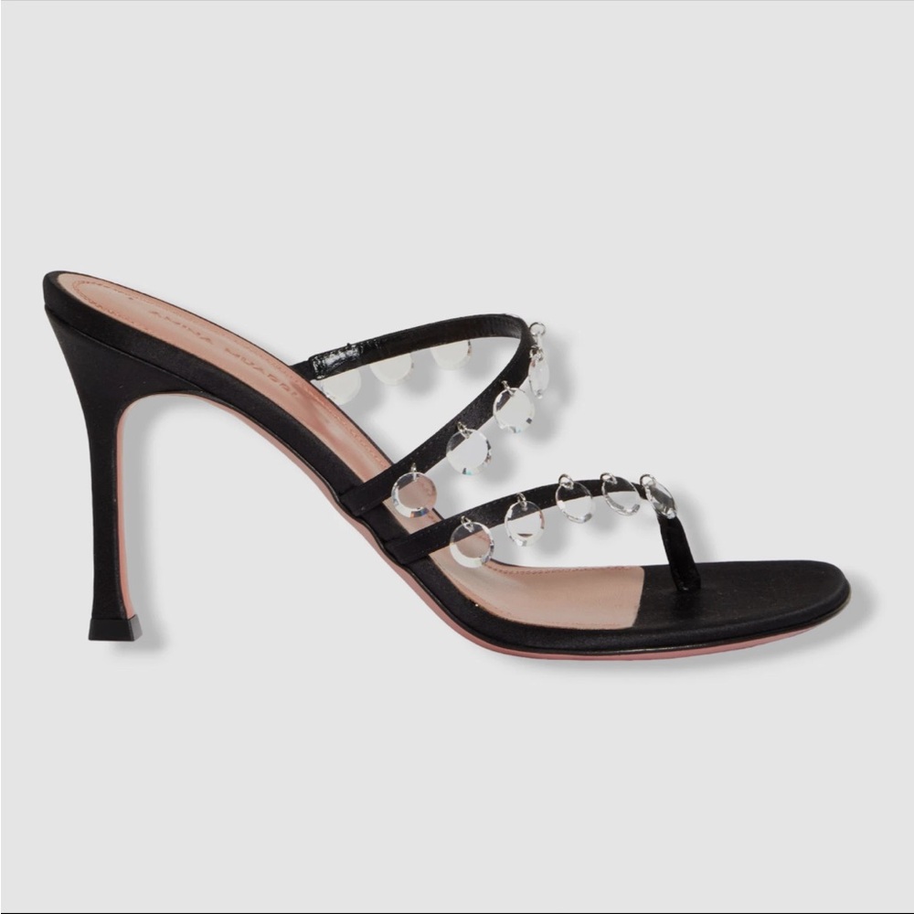 $1055 Amina Muaddi Women's Black Tina Crystal Slide Sandal Shoes Size 39 - Picture 2 of 3